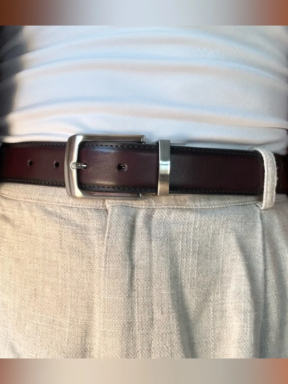 Genuine Leather Men's Double-Sided Black/Burgundy Belt